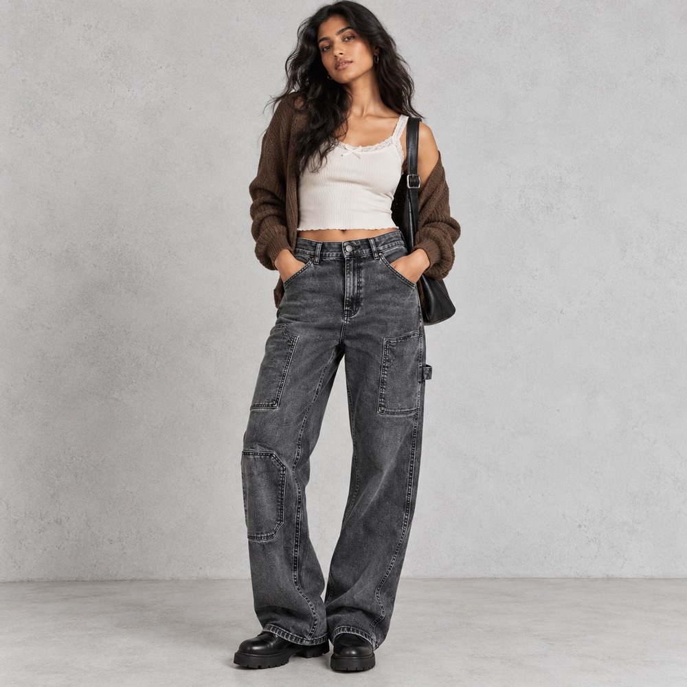 Warp+Weft Utility Aspen Straight Jeans Womens Black ASE High Rise Denim Size 14